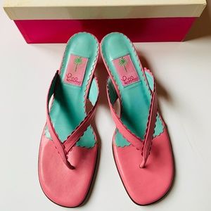 Lily Pulitzer, Pink Kitten Heel Sandals, 8.5M